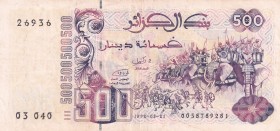 Algeria, 500 Francs, 1992, XF, B403a, Small stain at back