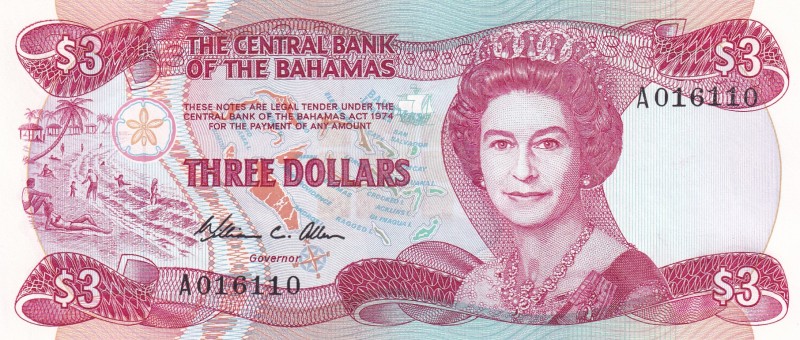 Bahamas, 3 Dollars, 1974, UNC, B309a,