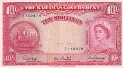 Bahamas, 10 Schillings, 1954, XF, B113b,