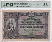 Bulgaria, 100 Leva Zlatni, 1917, PMG 55EPQ, P#25a, Very Rare, This note is nicknamed ''The Harvester''