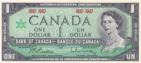 Canada, 1967, 1 Dollar, UNC,, B347, In honor of the 100th anniversary of the Canadian Confederation, a modified version of the 1954 1-dollar note was ...