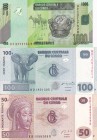 Congo, 2007-13 Issues Lot, 50-100-1000 Francs, UNC, , Total 3 Banknotes, 50 Francs (2013, counting flaw, 100 Francs (2007), 1.000 Francs (2013)