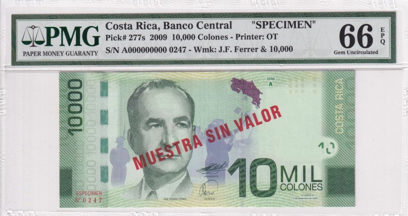 Csta Rica, 2009, 10.000 Colones Specimen, PMG 66EPQ, P#277s,