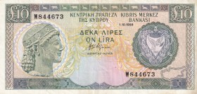 Cyprus, 1988, 10 Pounds, VF, B315b, Stains at lower and right border