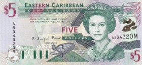 East Caribbean States, 5 Dollars, 2001, UNC, B221m,