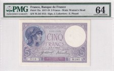 France, 5 Francs, 1918, PMG 64, P#72a, Lin Zhan Wei Collection, Fayette 3.2, Pinholes