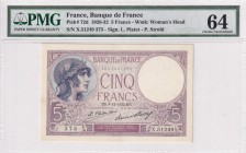 France, 5 Francs, 1932, PMG 64, P#72d, Lin Zhan Wei Collection, Fayette 3.16