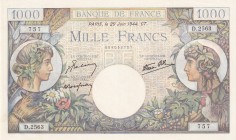 France, 1.000 Francs, 1944, UNC, P#96b,