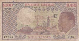 Gabon, 1.000 Francs, 1984, VG, P#3d, Stample holes, 5 mm tear at lower border