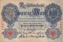 Germany, 20 Mark, 1910, VF, B204e13 (Letter R), 1883 - 1922 Imperial Issues. The second Reichsbank series circulated for 40 years. All carry the imper...