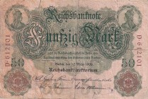 Germany, 50 Mark, 1906, VF, B206a1 (Letter I), 1883 - 1922 Imperial Issues. 5 mm tear at upper border. The second Reichsbank series circulated for 40 ...