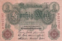 Germany, 50 Mark, 1910, VF, B206d6 (Letter T), 1883 - 1922 Imperial Issues. 2 mm tear at upper border. The second Reichsbank series circulated for 40 ...