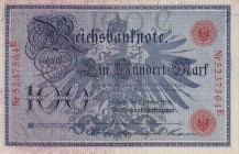 Germany, 100 Mark, 1908, XF, B210a3 (Letter C), 1883 - 1922 Imperial Issues. The 100-mark and 1,000-mark denominations, issued right up until the hype...
