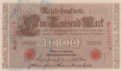 Germany, 1.000 Mark, 1910, UNC, B217f7 (Letter T), 1883 - 1922 Imperial Issues. Counting flaws. The 100-mark and 1,000-mark denominations, issued righ...