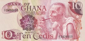 Ghana, 10 Cedis, 1978, UNC, B117f, Bundling flaw