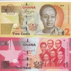 Ghana, 2013-15 Issues Lot, 1-2 Cedis, UNC, B145g & B152a,