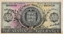 Guernsey, 1 Pound, 1969, VG, B150c, Writing at back