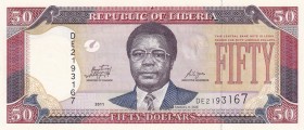 Liberia, 50 Dollars, 2011, UNC, B309e, Bundling flaw