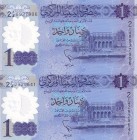 Libya, Lot of 2 ea 1 Dinar, 2019, UNC, B550a, Polymer. This 1-dinar note commemorates the 8th anniversary of the revolution.