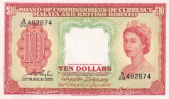 Malaya & British Borneo, 10 Dollars, 1953, AUNC, B103a,