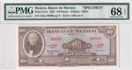 Mexico, 100 Pesos Specimen, 1963, PMG 68EPQ, P#61bs, Top Pop