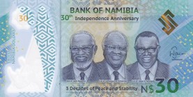 Namibia, 30 Dollars, 2020, UNC, B218a, Polymer. 30th anniversary of independence commemorative issue