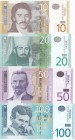 Serbia, 2011-14 Issues Lot, 10-20-50-100 Dinars, UNC, B414b & B145a & B416b & B417a, Total 4 banknotes