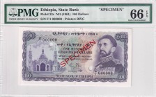 Ethiopia, 100 Dollars Specimen, 1961, PMG 66EPQ, P#23s,