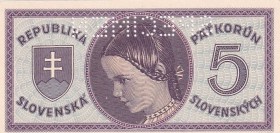 Slovakia, 5 Korun Specimen, 1945, UNC, B205as1,