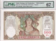 Tahiti, 100 Francs Specimen, ND(1939-65), PMG 67EPQ, P#14s,