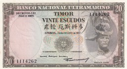 Timor, 20 Escudos, 1967, UNC, B128d, Small stain at left border