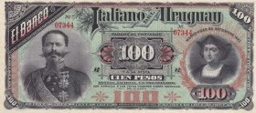Uruguay, 100 Pesos, 1887, UNC, P#215, Bunding Flaw