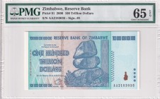 Zimbabwe, 100 Trillion Dollars, 2008, PMG 65EPQ, B182a,