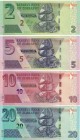 Zimbabwe, 2019 Issues Lot, 2-5-10-20 Dollars, UNC, B192a-B195a, Total 4 banknotes, Bunding Flaw on 5 Dollars