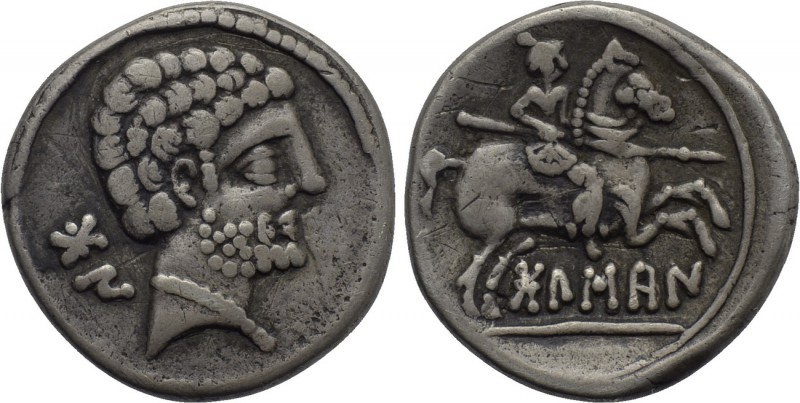 IBERIA. Bolskan. Denarius (Late 2nd century BC). 

Obv: Bare male head right; ...