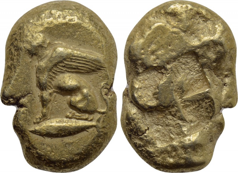 MYSIA. Kyzikos. EL Stater (Circa 450-330 BC). 

Obv: Sphinx seated left on tun...