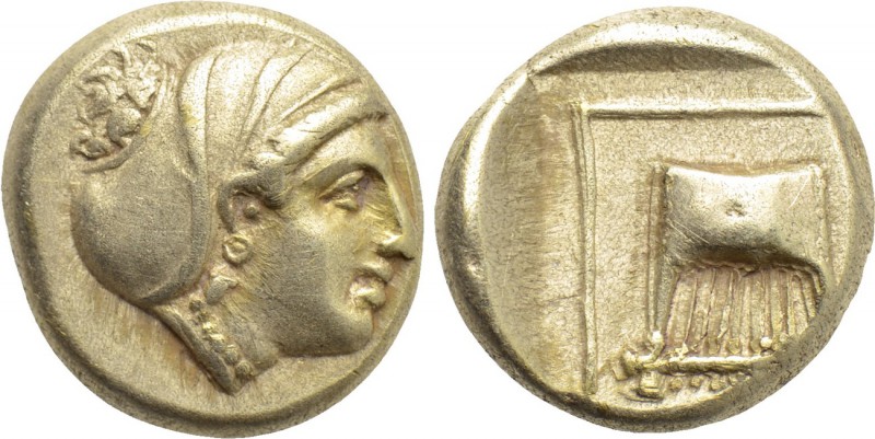 LESBOS. Mytilene. EL Hekte (Circa 412-378 BC). 

Obv: Head of female right, wi...