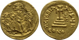 HERACLIUS with HERACLIUS CONSTANTINE and HERACLONAS (610-641). GOLD Solidus. Constantinople.