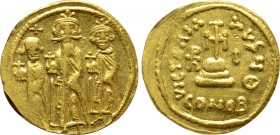 HERACLIUS with HERACLIUS CONSTANTINE and HERACLONAS (610-641). GOLD Solidus. Constantinople. Dated IY 10 (636/7).
