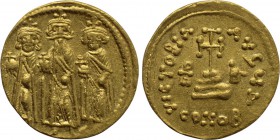 HERACLIUS with HERACLIUS CONSTANTINE and HERACLONAS (610-641). GOLD Solidus. Constantinople. Dated IY 12 (638/9).