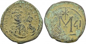 HERACLIUS with HERACLIUS CONSTANTINE (610-641). Follis. Seleucis Isauriae. Dated RY 7 (616/7).