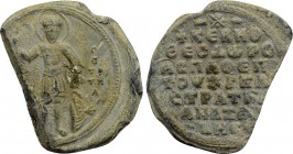 BYZANTINE LEAD SEALS. Theodoros, protospatharios, epi tou Chrysotriklinou and strategos of Anazarbos (Mid 11th century).