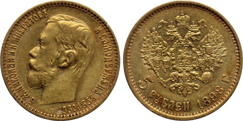 RUSSIA. Nicholas II (1894-1917). GOLD 5 Roubles (1898-AΓ). St. Petersburg. 

O...