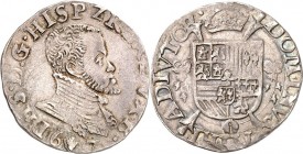 BELGIEN. 
BRABANT. 
Philipp II. 1555-1598. 1/5 Filipsdaalder 1567 Antwerpen. Brb. n.r.&nbsp;/ Gekr. Wappen. v.G./H.&nbsp; 212.1b. . 

feine dunkle...