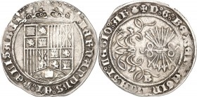SPANIEN. 
KÖNIGREICH. 
Fernando & Isabella (1469-)1504-1516. Real o.J. B Burgos. Gekr. Wappenschild / Pfeilbündel, CC&nbsp; 2623. . 

ss