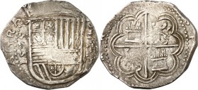 SPANIEN. 
KÖNIGREICH. 
Felipe II. 1556-1598. 4 Reales 1595 -G Granada Wappenschild / Wappenbild im Achtpaß. CC&nbsp; 3867. . 

ss