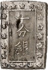 JAPAN. 
Ieyoshi, Shogun 1837-1853. Ichi bu gin (1&nbsp;Bu Silber) 3&nbsp;Z. Wert im Blüten-Carrée / Ggst. "Tempo" über 2&nbsp;Z. im Blüten-Carrée. re...