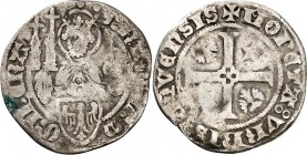 Aachen-Stadt. 
z.Z. Sigismund 1419-1437. 1/2 Groschen o.J. (1410/1430) O,91g.Hüftbild Karl d. Grosse über Adlerschild, hält Münster u. Reichsapfel/ F...