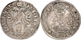 Augsburg-Stadt. 
z.Z. Karl V. 1519-1556. 10 Kreuzer 1530 Gekr. Doppeladler über Stadtschild / Gekr. Hüftbild n. r. Forster&nbsp; 17, Schulten&nbsp; 6...