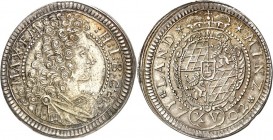 Bayern. 
Maximilian II. Emanuel 1679-1726. 15 Kreuzer 1702 Büste n. r. im Binnenreif / Gekr. verziertes ovales Wappen, im Binnenreif. Hahn&nbsp; 192,...
